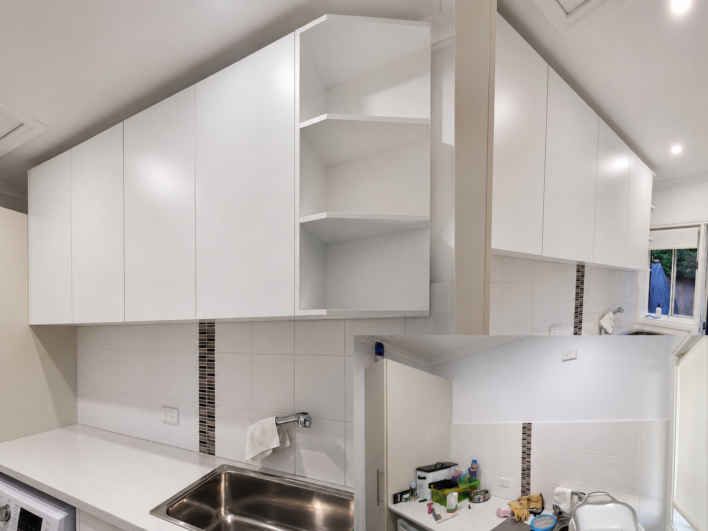 Custom-built white laundry cabinets manufactured and installed by Doncaster Handyman